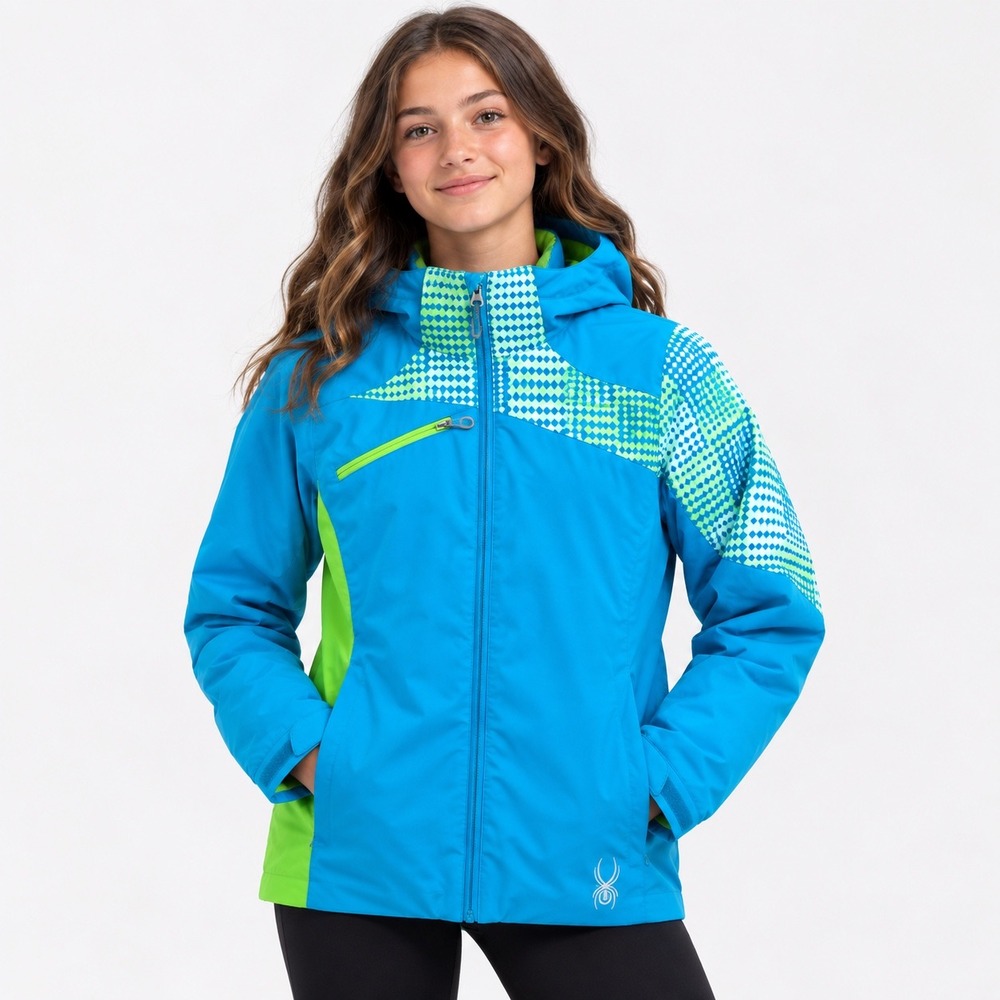 Spyder Girls Project Ski Jacket Blue Green 10k Thinsulate 155316 Size 16